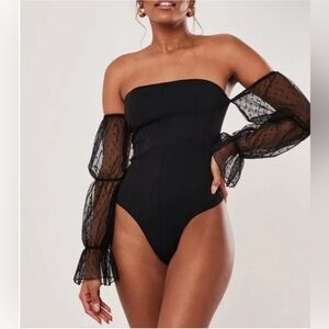 Missguided Black Bardot with sleeves Body suit